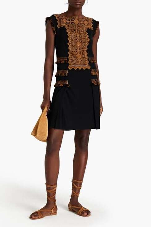 Etro Dresses & Skirts - Etro Black Gold Boho Embroidered Tassel Pleated Cap Sleeve Mini Dress Size 4